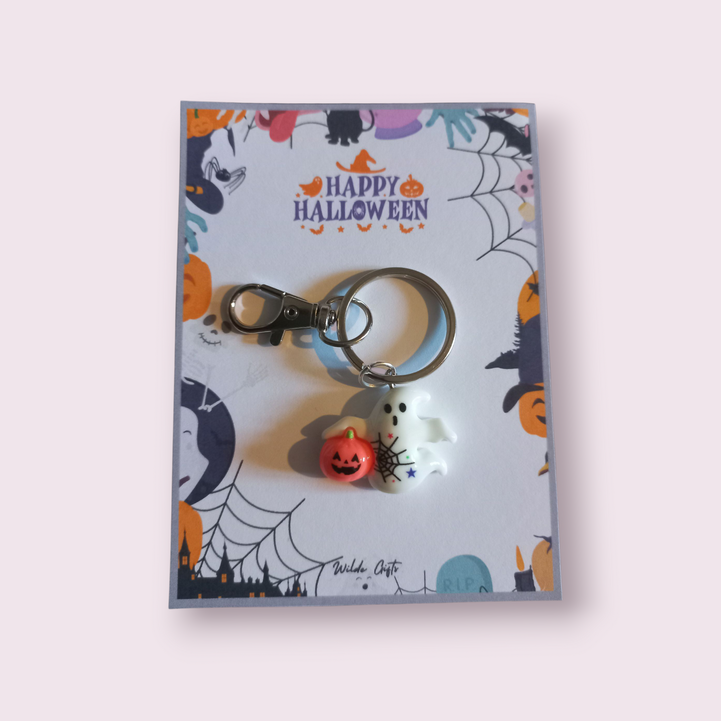 Halloween ghost pumpkin charm keyring