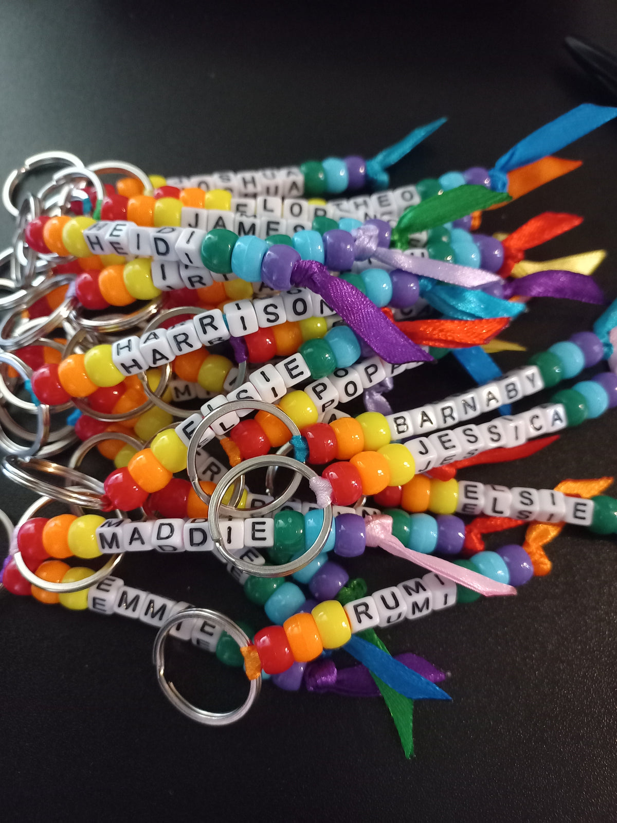 Rainbow name beaded keyring