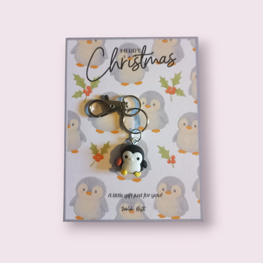 Christmas penguin charm keyring